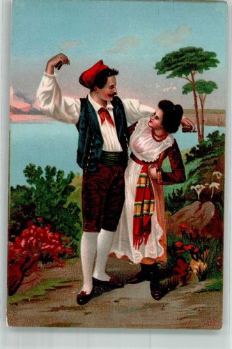 Roma Rom Tracht Tanz Mann und Frau Trachten Italien Lithographie