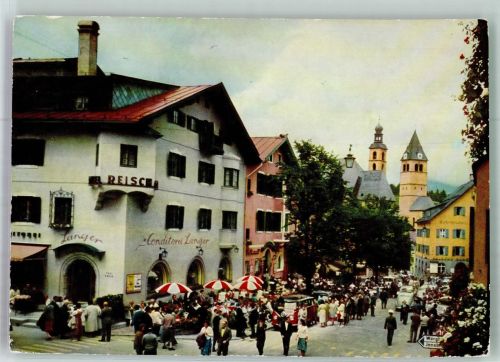 6370 Kitzbühel Foto AK Fliegeraufnahme Cafe Langner Hauptstrasse
