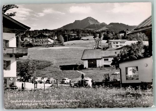 6380 St. Johann in Tirol 1961 Foto AK VW Käfer Auto Gasthaus Schöne Aussicht Bergbahn Talstation Kitzbüheler Horn