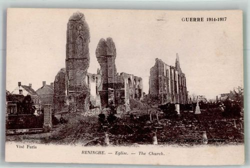 Ypres Ypern / Ieper Foto AK WK I 1914-1917 Kirche Ruinen Reninghe