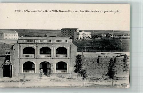 Fes Fez 1921 Foto AK Bahnhof Ville Neuvelle Stempel Telegraphie