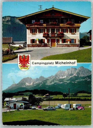 6380 St. Johann in Tirol Foto AK Auto Campingplatz Gasthaus Michelndorf