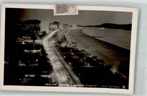 Santos 1952 Foto AK Praia e Jardim Nachtaufnhame