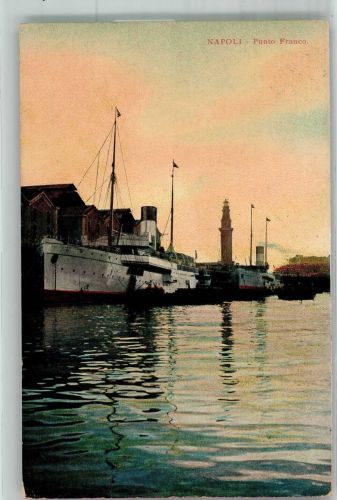 80100 Napoli Foto AK Leuchtturm Hafen Punto Franco