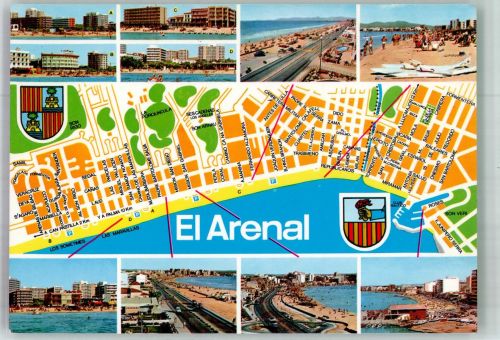 El Arenal Foto AK Stadtplan Schwimmbad Strand Hotel Mallorca