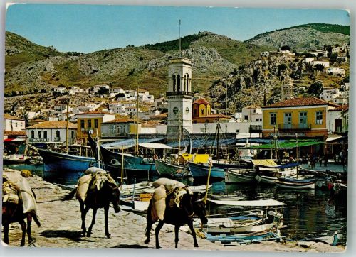 Hydra Ydra 1976 Foto AK Esel Hafen