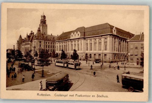 3001 Rotterdam Foto AK Omnibus Rathaus Postamt Straßenbahn Coolsingel