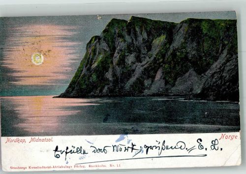 Nordkapp Mitternachtssonne Mitternachtssonne 1904 Foto AK