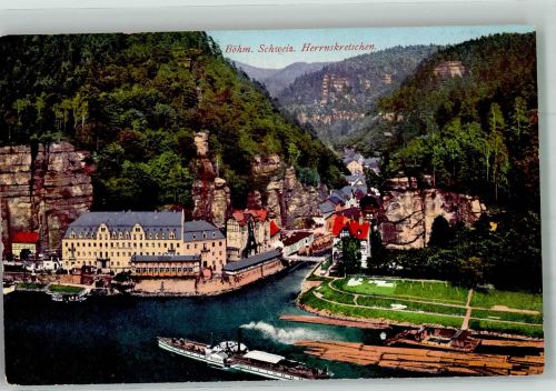 Hrensko Herrnskretschen 1913 Foto AK Raddampfer Hotel