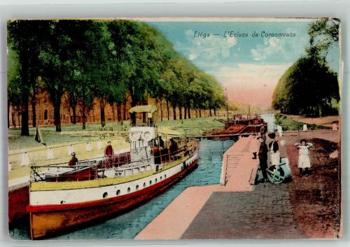Liege Lüttich / Luik Foto AK Schiff Königing Wilhelmine Schleuse Kanal
