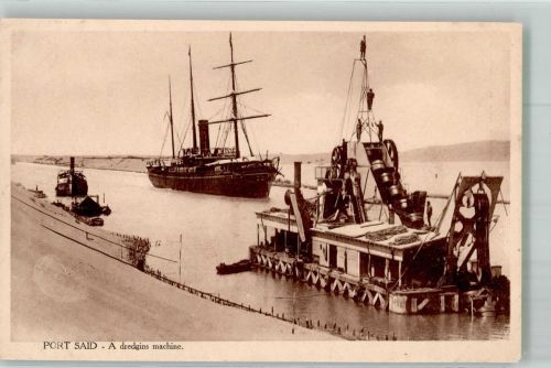 Port Said Foto AK Suez Kanal Schiff-Bagger Segelschiff