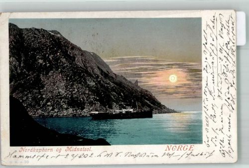 Nordkapp Mitternachtssonne Mitternachtssonne 1902 Foto AK