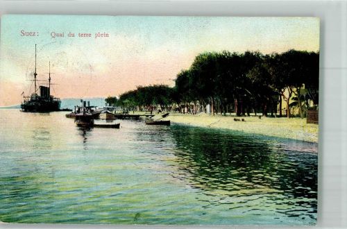 Suez 1908 Foto AK Quai du terre plein