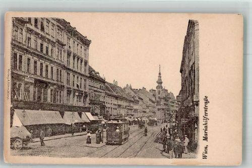 1060 Wien 6. Bezirk, Mariahilf Foto AK Straßenbahn Geschäft Mariahilferstrasse