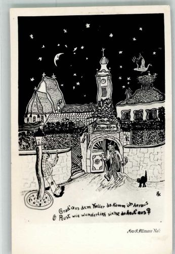 7071 Rust Mondschein Humor Schwarzer Kater Gasthaus