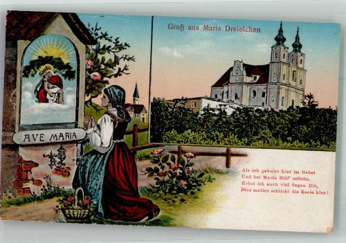 3580 Mold Foto AK Tracht Bildstock Ave Maria Kirche Dreieichen