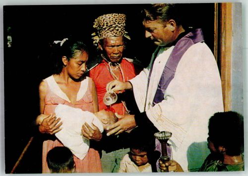 La Paz Foto AK Taufe eiens Ayoreo Kindes Mission derr Bayer. Franziskaner