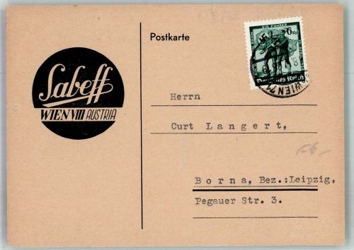 1080 Wien 8. Bezirk, Josefstadt 1938 Gebrauchsspuren Geschäftskorrespondenz Sabeff Briefmarke WK II