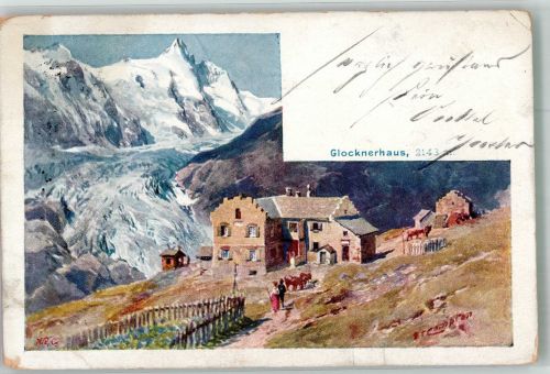 Glocknerhaus Gebrauchsspuren Künstlerkarte sign. Campton, E.