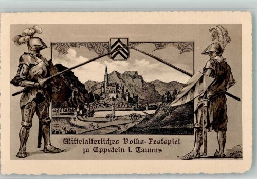 65817 W6239 Eppstein , Taunus Lithographie / Künstlerkarte Mittelalterliches Volksfestspiel zu Eppstein Ritter Lanzen sign. Weber Antike Festpostkarte