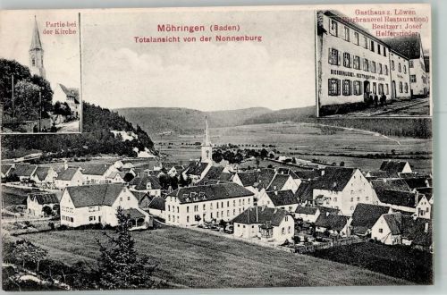 78532 W7200 Möhringen , Baden 1917 - An der Kirche Brauerei-Gasthaus zum Löwen Feldpost