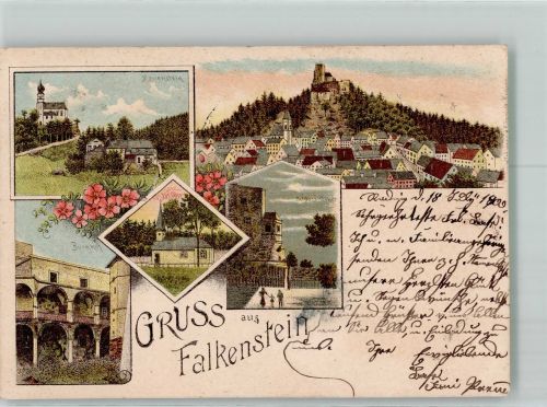 93167 W8411 Falkenstein , Oberpf 1900 Lithographie Burg Burghof Schloss-Erker Marienstein