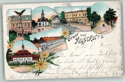 16845 O1900 Neustadt Dosse 1904 Lithographie Kriegerdenkmal Kgl. Friedrich Wilhelm Gestüt Kgl. Brandenb. Landesgestüt Lindenau Bahnhof Spiegelberg