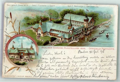O1193 Treptow Berliner Gewerbe-Ausstellung 1896 Gebäude für Nahrungs- und Genussmittel Gewerbeausstellung 1896 Lithographie