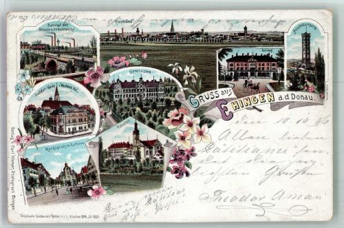 89584 W7930 Ehingen Donau 1896 Lithographie Bahnhof Gymnasium Convict Marktplatz Rathaus Aussichtsturm