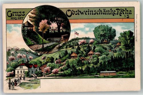 04571 O7209 Rötha Lithographie Obstweinschänke Pavillons