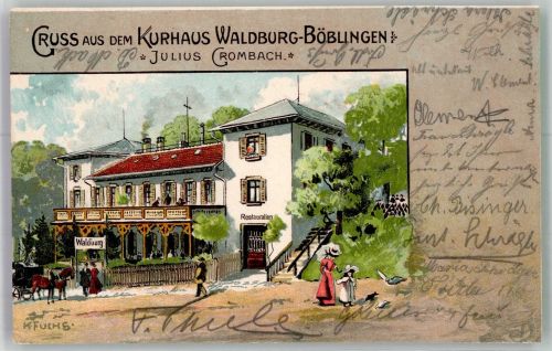 71032 W7030 Böblingen 1906 Lithographie / Künstlerkarte Kurhaus Waldburg sign. Fuchs