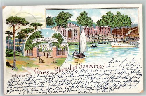 10115 W1000 Tegel 1901 Lithographie Gasthaus Blumshof-Saatwinkel Gartenwirtschaft