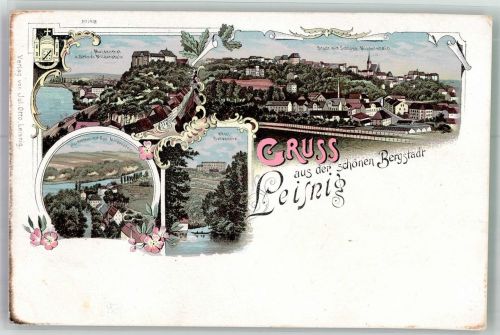 04703 O7320 Leisnig Lithographie Schloss Mildenstein Hotel Belvedere Muldental