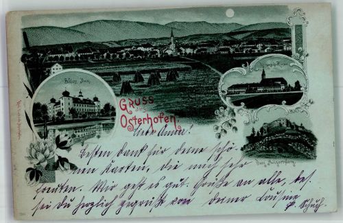 94486 W8353 Osterhofen , Niederbay 1898 Lithographie / Mondschein Schloss Moos Burg Heilgartsberg Damenstift-Kloster