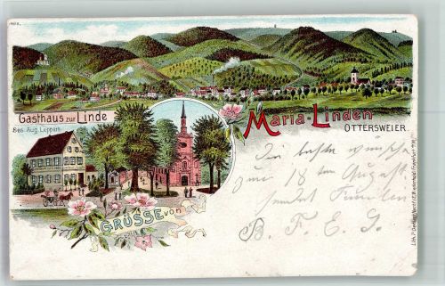 77833 W7583 Ottersweier 1904 Lithographie Wallfahrtskirche Maria Linden Gasthaus zur Linde