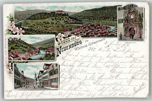 75305 W7540 Neuenbürg , Württ Lithographie Vorstadt Hauptstrasse Schlosstor