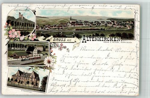 57610 W5230 Altenkirchen Westerwald 1897 Lithographie Ruine Reichenstein Bahnhof Ständehaus