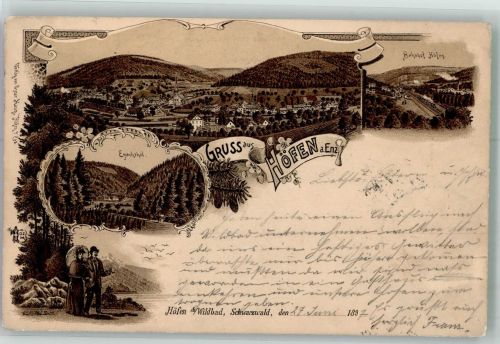 75339 W7545 Höfen an der Enz 1897 Lithographie Bahnhof Höfen Eyachthal Paar Verlag Ottmar Zieher-München