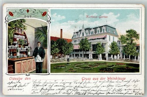 23843 W2060 Bad Oldesloe 1904 Gebrauchsspuren Gasthaus Weinklause Kurhaus-Garten Weinausschank