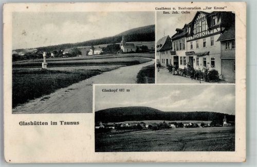 61479 W6246 Glashütten , Taunus 1924 Gebrauchsspuren Gasthaus zur Krone Glaskopf Feldstrasse Stauchungen
