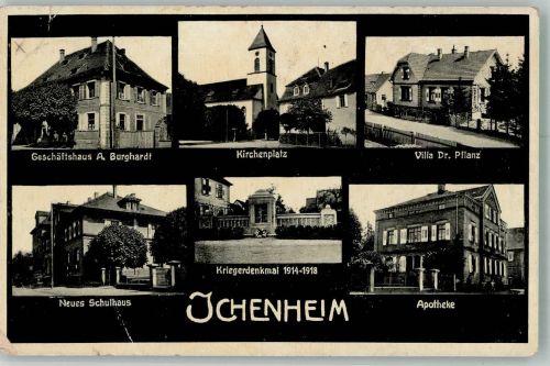 77743 W7607 Ichenheim Gebrauchsspuren WK II Kirchplatz Villa Dr. Pflanz Kriegerdenkmal Apotheke
