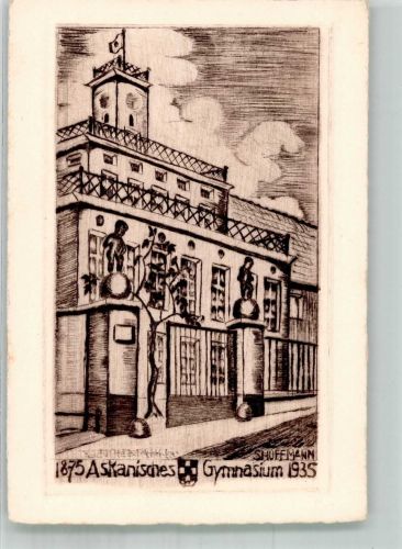 10115 W1000 Tempelhof 1935 Lithographie / Künstlerkarte Studentika Askanisches Gymnasium 1935 Pennälerkarte sign. Hoffmann