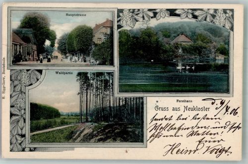 21614 W2150 Neukloster , Niederelbe 1906 - Hauptstrasse Waldweg Forsthaus Schwanenteich