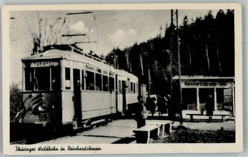 99894 O5804 Reinhardsbrunn Foto AK Thüringer Waldbahn Straßenbahn-Haltestelle