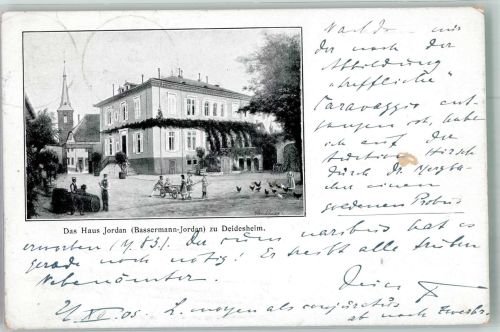67146 W6705 Deidesheim 1905 Künstlerkarte Haus Jordan Kinder Hühner signiert Passepartout
