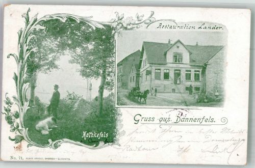 67814 W6765 Dannenfels , Pfalz 1901 Foto AK Motkefels Mann mit Hund Gasthaus Lander