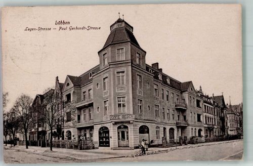 15907 O7550 Lübben 1925 - Logen-Strasse Paul Gerhardt-Strasse Cafe Gesch