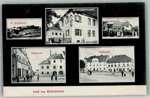 93449 W8494 Waldmünchen - Marktplatz Kgl. Bezirksamt Kinderheim Autohalle Marktplatz