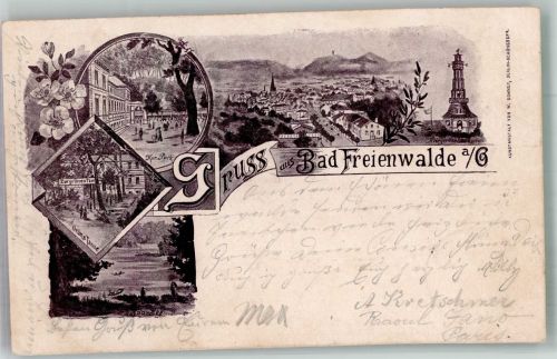 16259 O1310 Bad Freienwalde 1898 Lithographie Gasthaus zur grünen Tanne Kurpark Baa-See Kriegerdenkmal