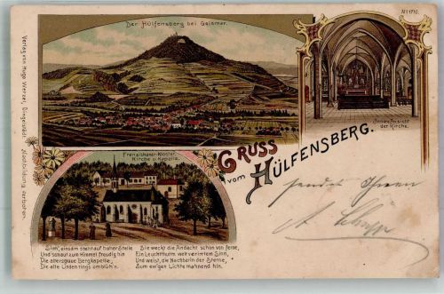 37308 O5631 Geismar , Eichsfeld 1900 Lithographie Hülfensberg Franziskaner Kloster Kirche Kapelle Kircheninnenansicht